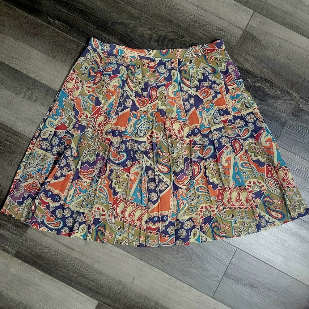 Vintage August Silk Paisley Midi Skirt Size 20 100% Silk Pleated Plus Size